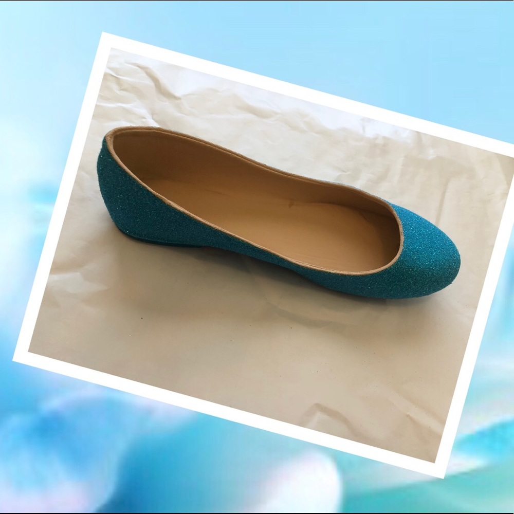 Women’s Electric Light Blue Glitter Custom Flats - Picture 1 of 7